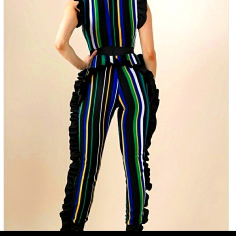 Striped Ruffle Jumpsuit